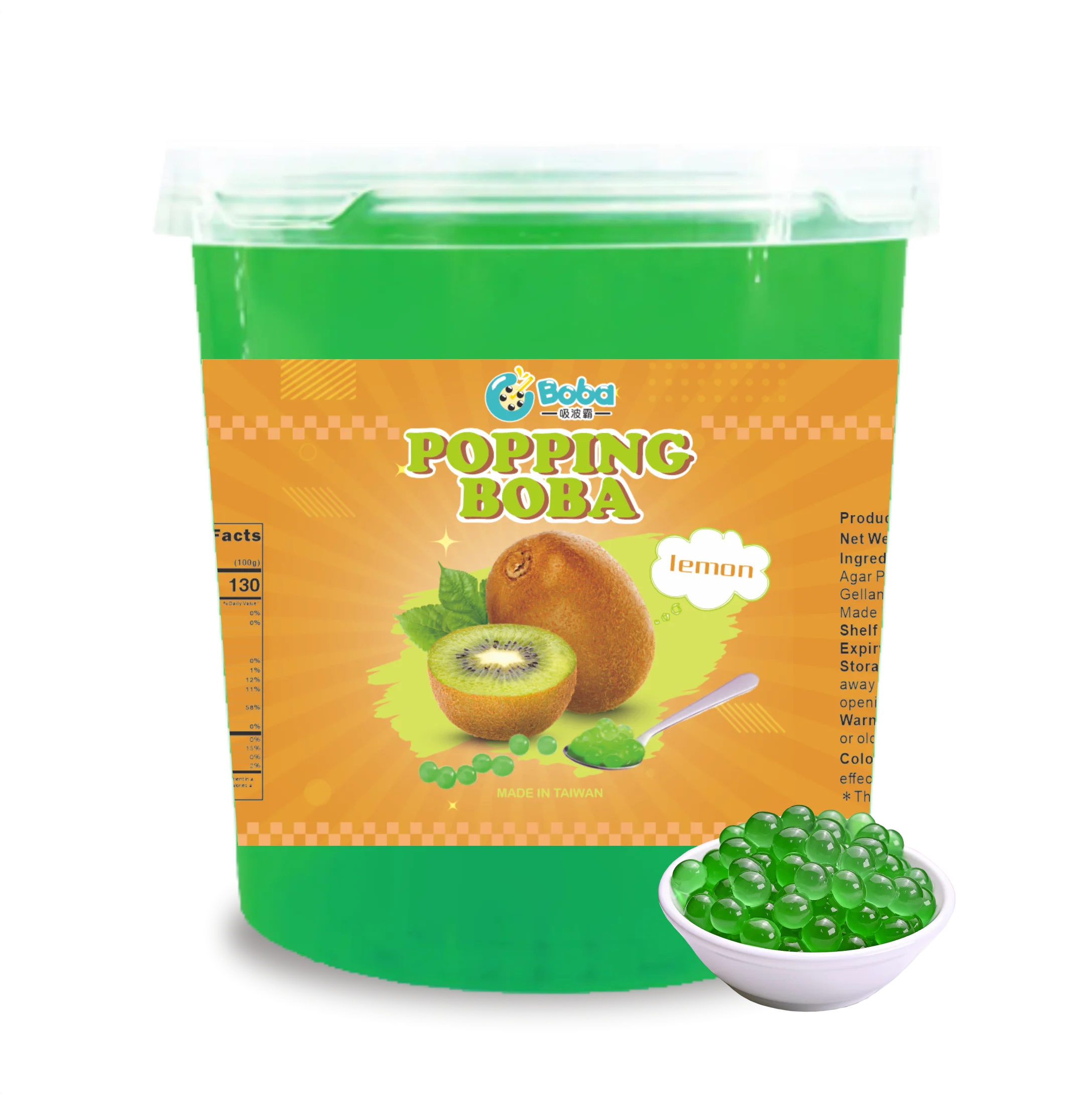 KEIFU Taiwan Kiwi Fruity Bursting Boba Juice Ball 3.2kg Popping Pearls Bubble Tea Ready-to-Eat Certified 12-Month Shelf Life