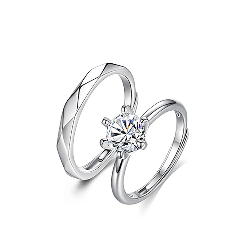 XJD014 Fashion Exquisite Silver Moissanite Rings for Women Men Adjustable Couple Engagement Wedding Gift Jewelry Wholesale
