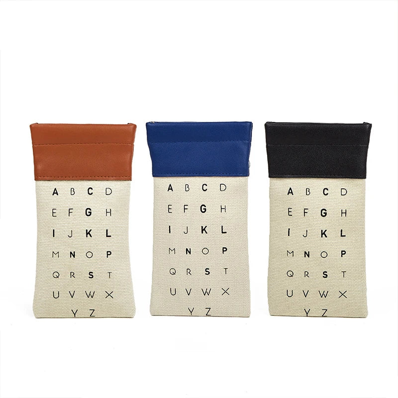 Wholesale Letter Glasses Cases Bag Canvas Leather Splicing High Quality Glasses Storage Portable Student Eyeglasses Bag MegaBDM