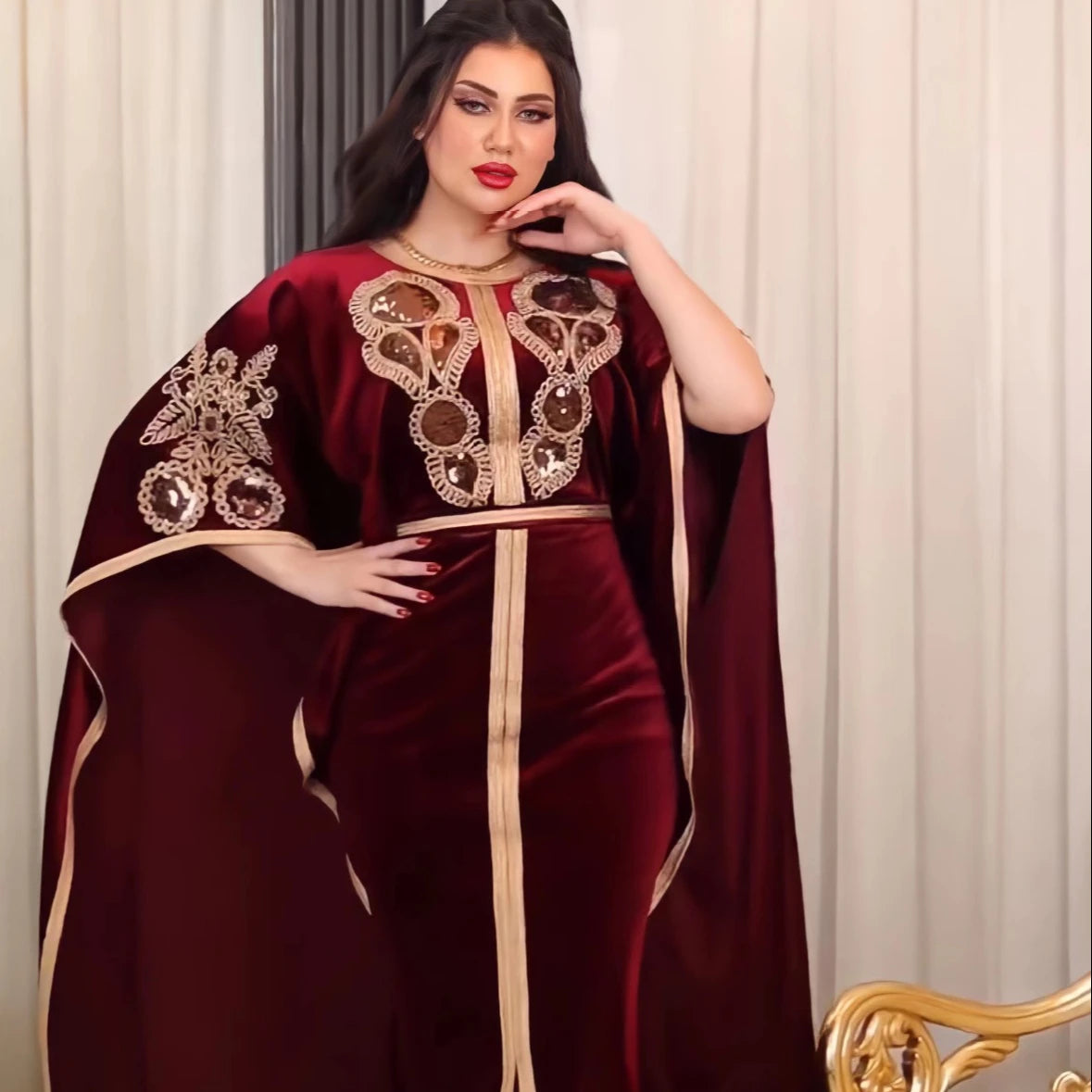 Abaya for Winter O-neck Long Sleeve Solid Color Embroidery Fishtail Slit Long Skirtabaya Women Muslim Dress Winter