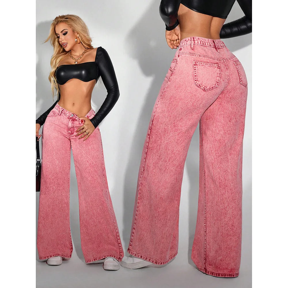 2025 Spring  Summer Vintage Washed Vintage Jeans Loose Casual Straight Fashion Trend Wide Leg Long Jeans