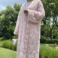 Factory Direct Sale New Arrival Two-piece Set Modest Floral Beaded Coat Bisht Satin Inner Muslim Dress Robe for Occasions
