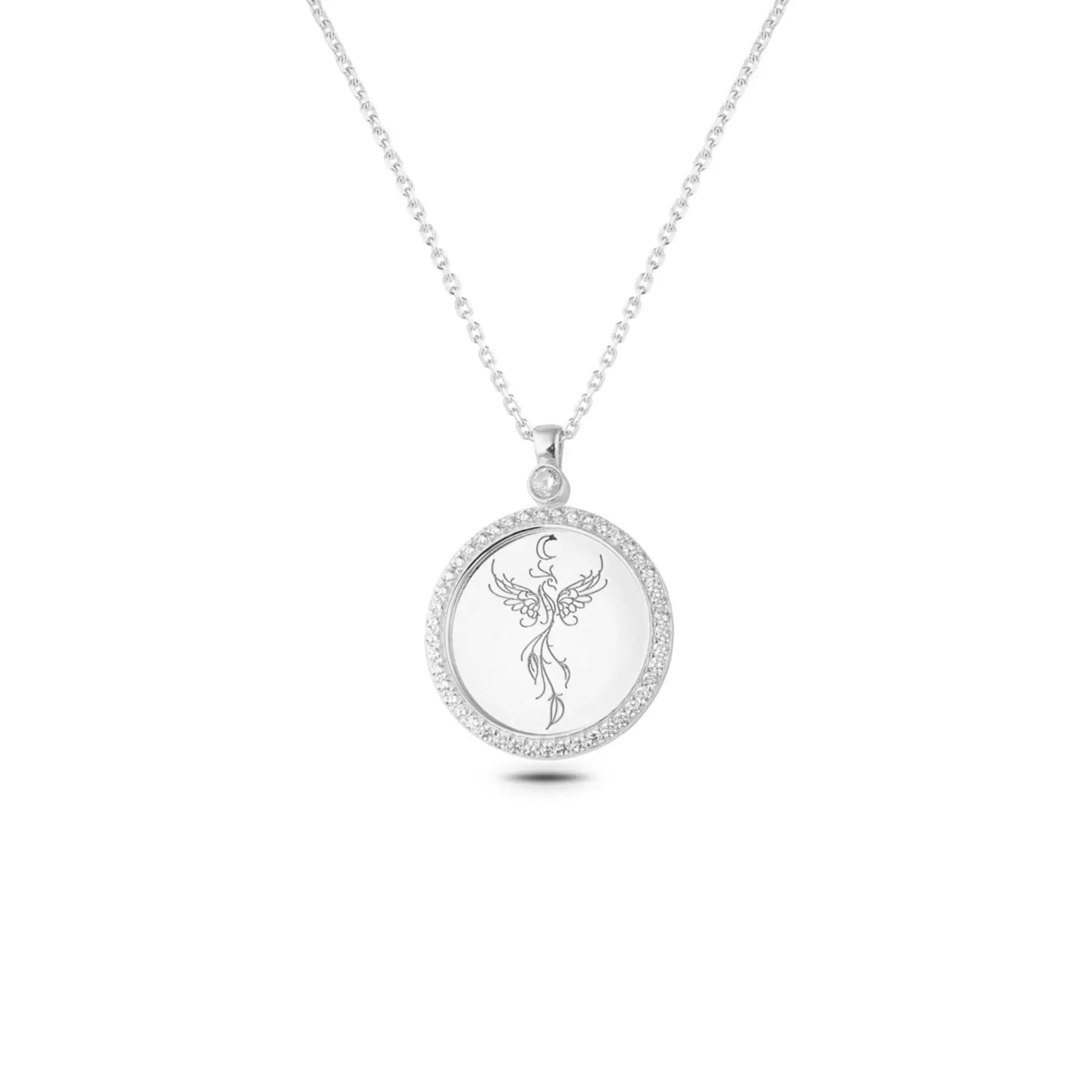 Azuris Emerald Phoenix Design 925 Sterling Silver Fine Pendant Necklace Turkey Origin