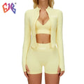 Seamless Tight Fit Yoga Set Waist Shaping Slimming Sports Outfit Three Piece Set School Hot Girl Xxx