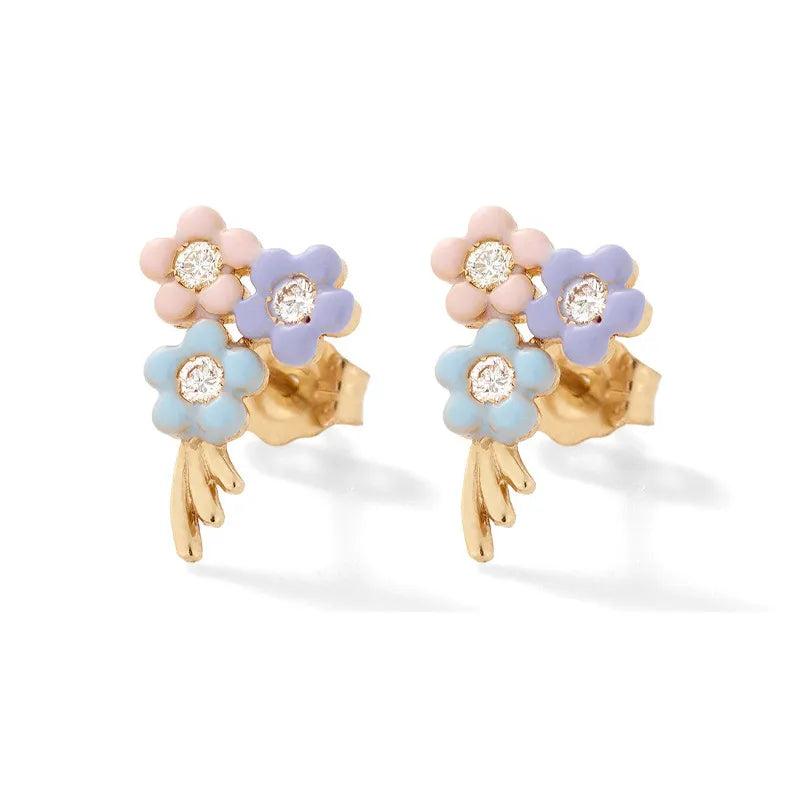 Low MOQ Wholesale Jewelry Enamel Small Flower 925 Sterling Silver Earrings for Women