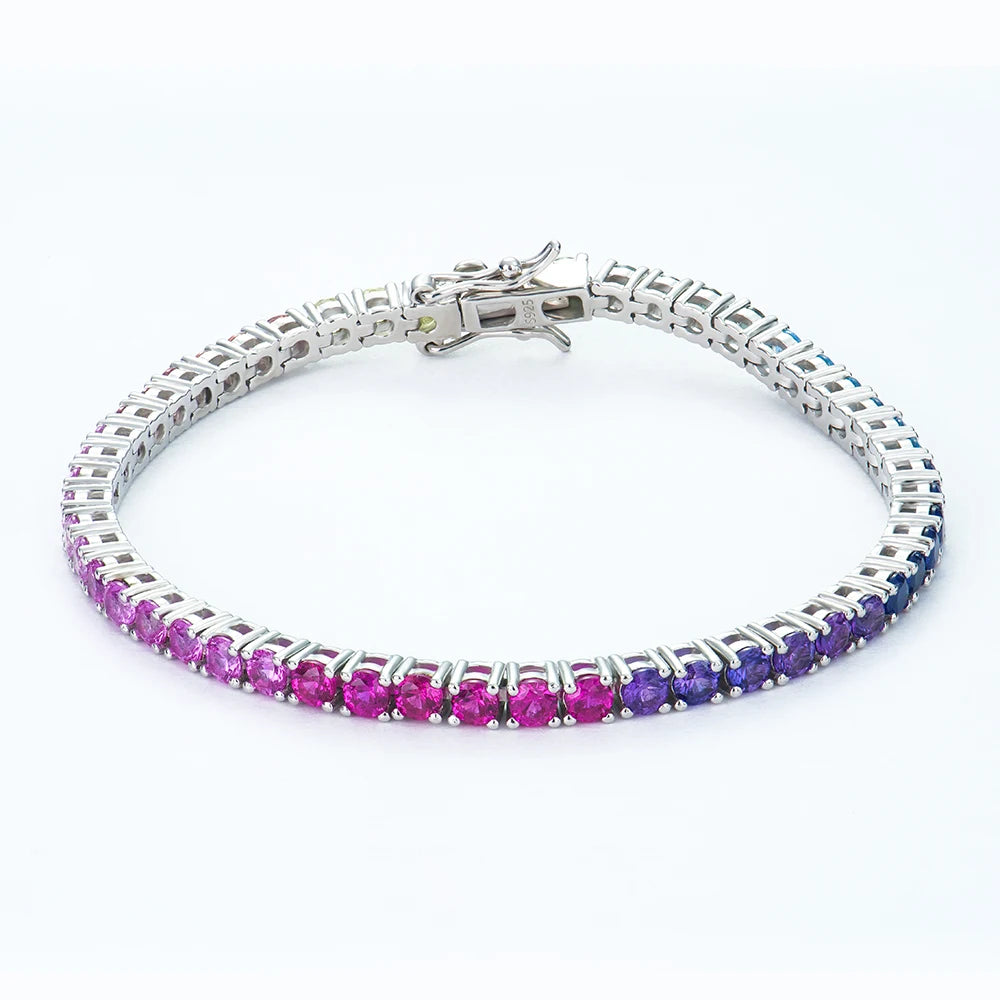 Custom 925 Sterling Silver Hip Hop Tennis Chain & Bracelet Multi-Color 3mm 4mm 5mm Green Lab Grown Spinel for Gifts