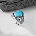 Wholesale Azuris VALKH1192 925 Sterling Silver Ottoman Style Men's Ring with Natural Agate Stone Handmade in Turkey