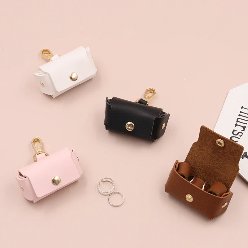 Stylish Faux Leather Ring Storage with Keychain Portable 2-Pack Mini Wedding Ring Box Travel-friendly Jewelry Holder for Rings