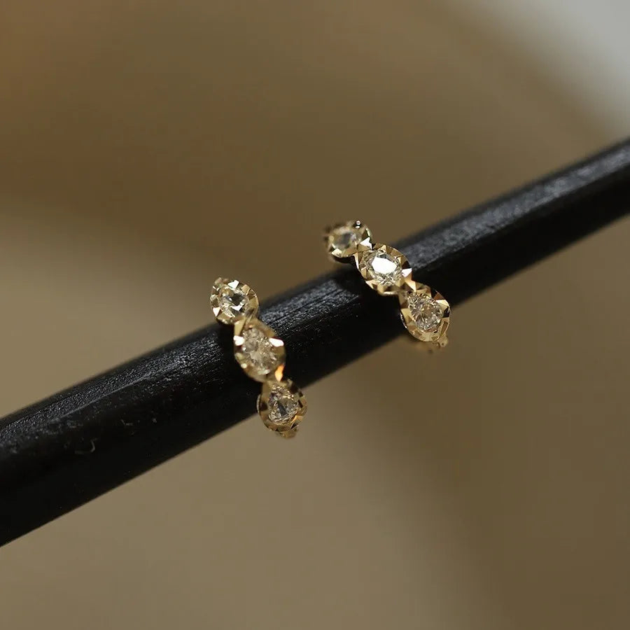 Triple Princess Cut Zircon Stud Earrings Silver Plated 925 Sterling Silver Gift for Women Party