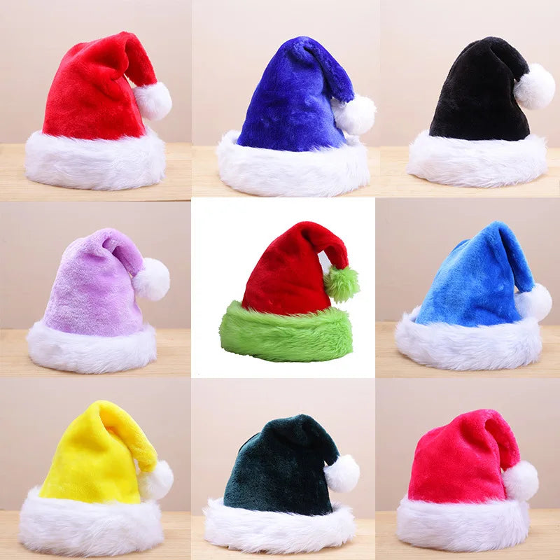 Christmas Decorations Hats Red Blue Black Pink Christmas Tree Adult Children Plush Santa Hat