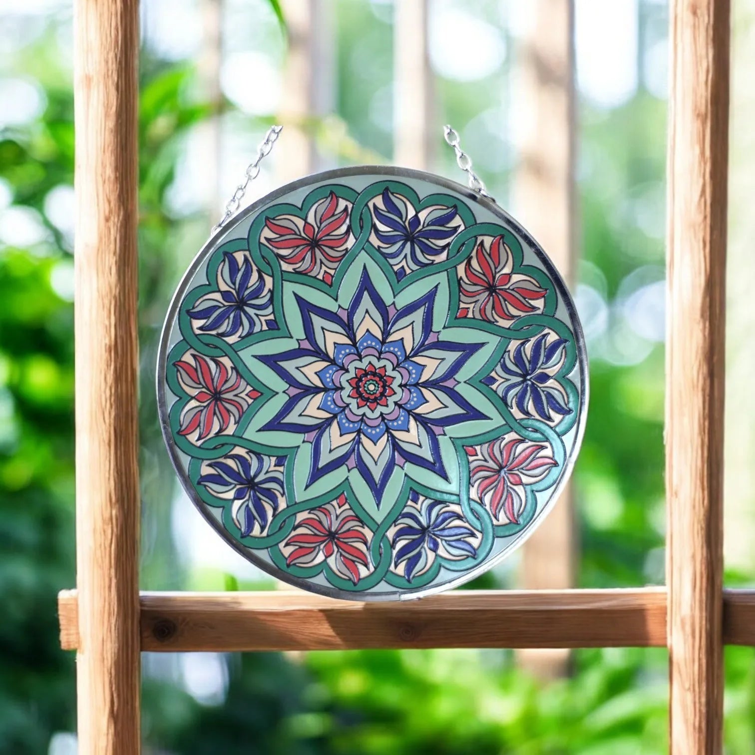 Sacred Mandala Stained Glass Suncatcher | 6" UV Printed Customizable Color Luxury Home Decor for Meditation Easter & Window