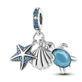 Silver Fashion Scallop Shell Starfish Turtle Beads Pendant Charms With Zircon Classic Jewelry Parties Silver Plated
