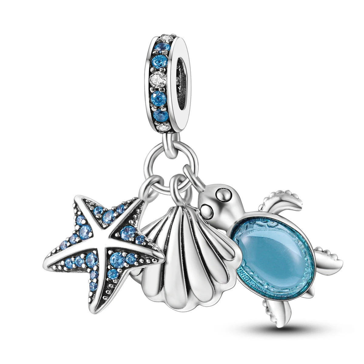 Silver Fashion Scallop Shell Starfish Turtle Beads Pendant Charms With Zircon Classic Jewelry Parties Silver Plated