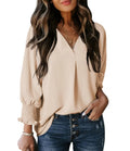 Women's 2026 Summer Casual Shirt Dress Top Blouse T-Shirt Waist-Cinching V-Neck Seven-Quarter Sleeve Front Button Simple