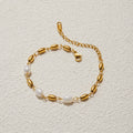 J&D Elegant Romantic 18K Gold Plated Stainless Steel Pearl Pendant Bracelet Women's Jewelry