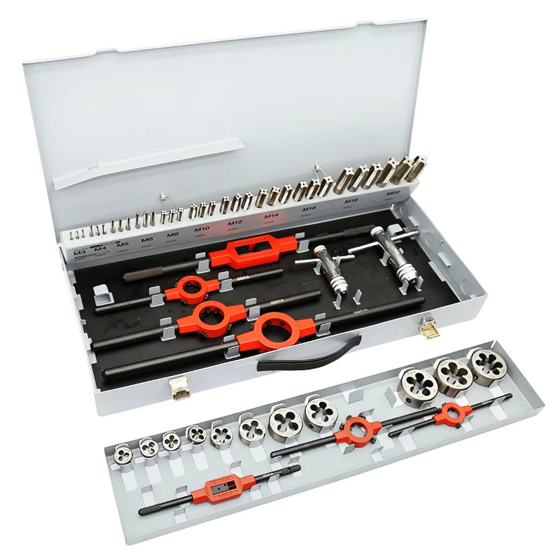 56/54 pcs M3~M20 Tool Set HSS M2 Hand Tap and Die  Set  in Grey Metal Box Hand Tool DIY Kit Professional Tool