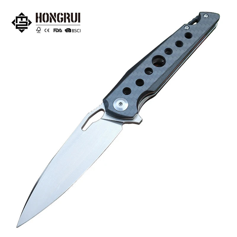 Hongrui Fashionable Controller Design Carbon Fiber and G10 Handle with  D2 Blade for Easy to Carry and Open for Camping Hunting