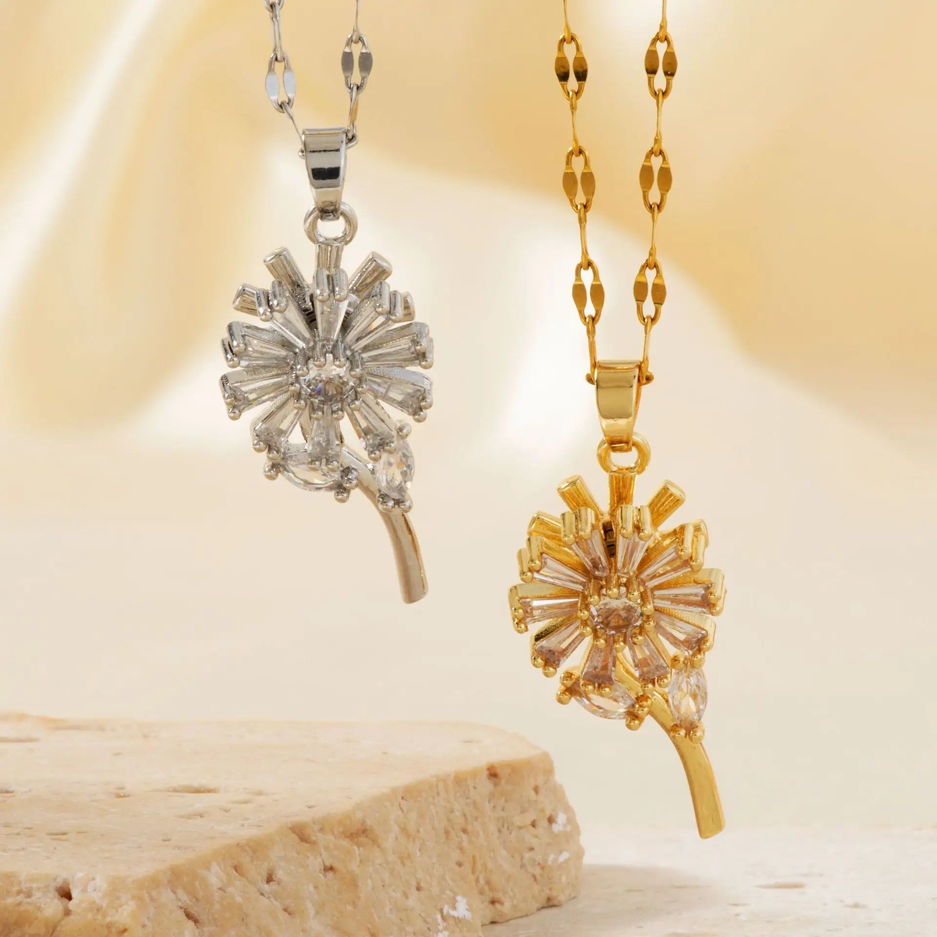 Beimai OEM Link Chain Necklace for Women Stainless Steel Zircon Rotatable Flower Pendant Trendy Diamond-Embellished Hot Selling