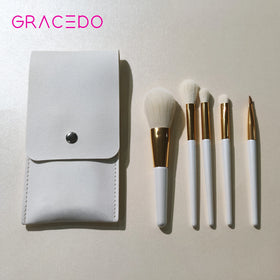 Gracedo Professional 5-Piece Synthetic Hair Wood Handle Face Makeup Brush Set Travel Portable Customizable Color Cosmetic Bag