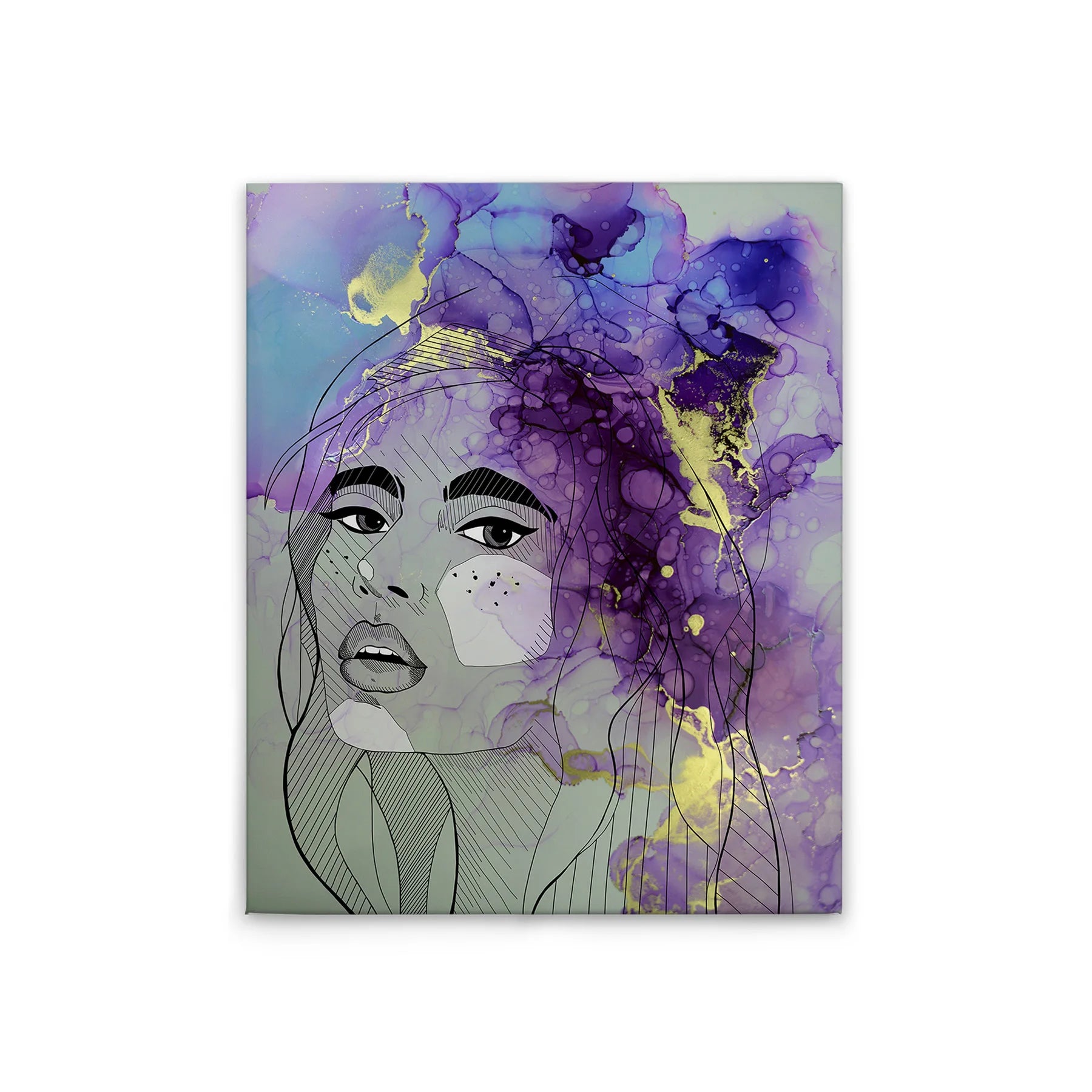 Made In Germany - Home Decor Canvas Picture Watercolour Woman - Wall Painting Mural In Colourful And Green - Stretcher Frame Art
