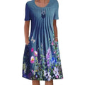 2025 Women's Casual Mid-Length Dress Cross-Border Trade on EBay for Wish Floral Print Neck Pocket Spring Summer