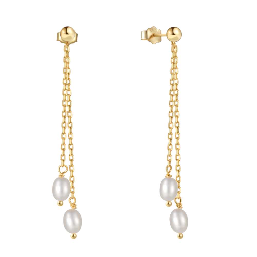 CANNER Minimalist 18k Gold Plated Pearl Earrings Fashion Jewelry Imitation Pearl Double Tassel Stud Earrings for Women