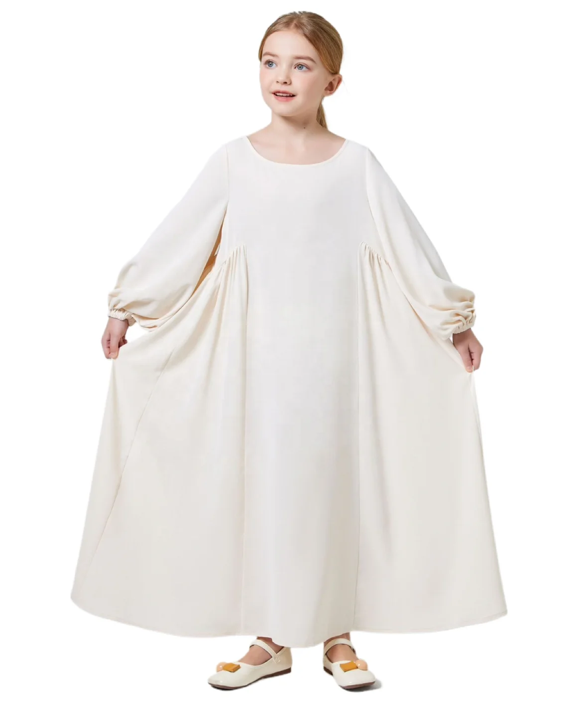 Mostest Popular Elegant New Style Kids Abaya Crepe Solid Color Simple Fashion Turkey Maxi Dress for Children C210