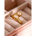 J&D Fashion Luxury 18K Gold Plated Pave Zircon Open Stainless Steel Textured Cubic Zirconia Ring for Women
