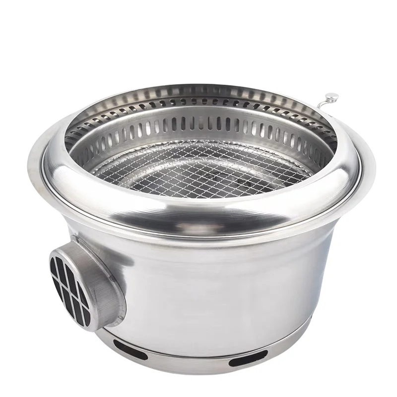 Underground Pipe Exhaust Silver Charcoal Grill for BBQ Restaurant