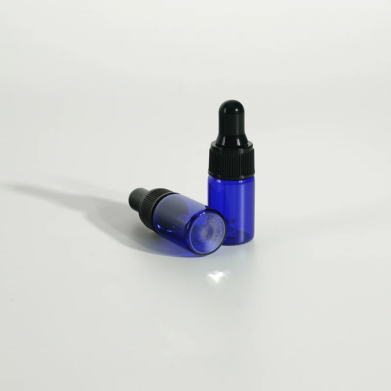 3ml Instock New Design Press Pump Push Glossy Blue Flat Cosmetic Glass Dropper Serum Container Essential Oil Screen Printing