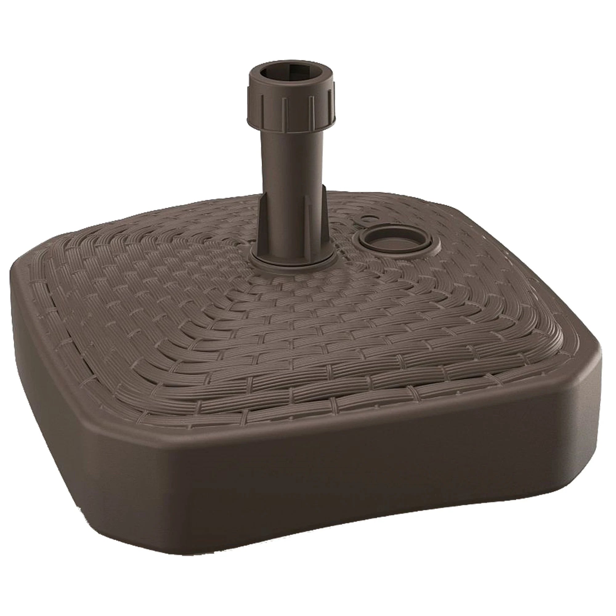 Square polyethylene umbrella base with braided design 39 x 39 x 13 cm in chocolate color