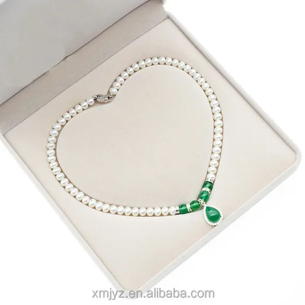 Certified Factory Wholesale Natural Freshwater Pearl Necklace S925 Silver Inlaid Chalcedony Necklace Mother's Day Gift