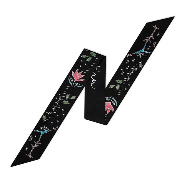 8 Colors Women Animals Flowers Printed Silk Scarf Bag Decoration Neck Tie Headband Small Narrow Ribbon Neckerchief Skinny Scarf