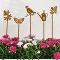 5PCS Metal Garden Stakes Rust Finish Fairy Bird Butterfly Watering Can Yard Decor Outdoor Lawn Ornaments for Flower Pots