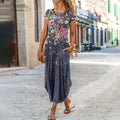 2025 European American Women's Casual Short-Sleeve Printed Dress Neck Pocket Trendy Design for Independent Station