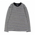 High-Quality Custom Retro Black and White Striped 210g 100% Cotton Loose Long-Sleeve T-Shirt Unisex Basic Casual Crew Neck Top