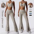 New Arrived Workout Wear 3 Piece Set Gym Clothing Fitness Sport Bra Flared Pants Yoga Set Bra Legging Sets