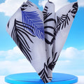 Exve Exclusive White Navy Blue Hawaiian Leaf Print Cotton Pocket Square Made in Turkey