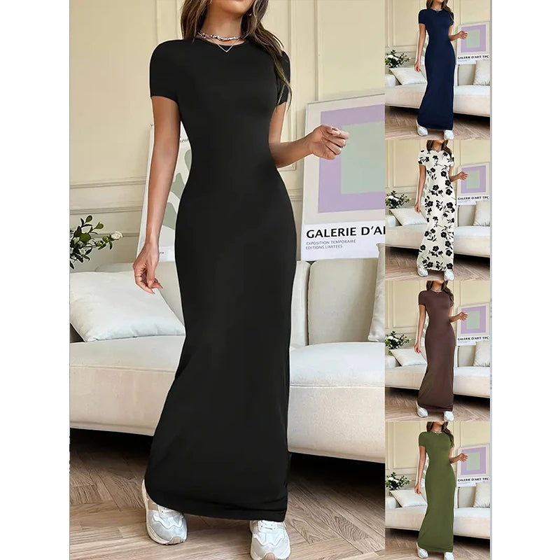 2025 Spring/Summer New Women's Solid-Color Elegant Slim-Fit Short-Sleeve Dress Dresses Women Lady Elegant