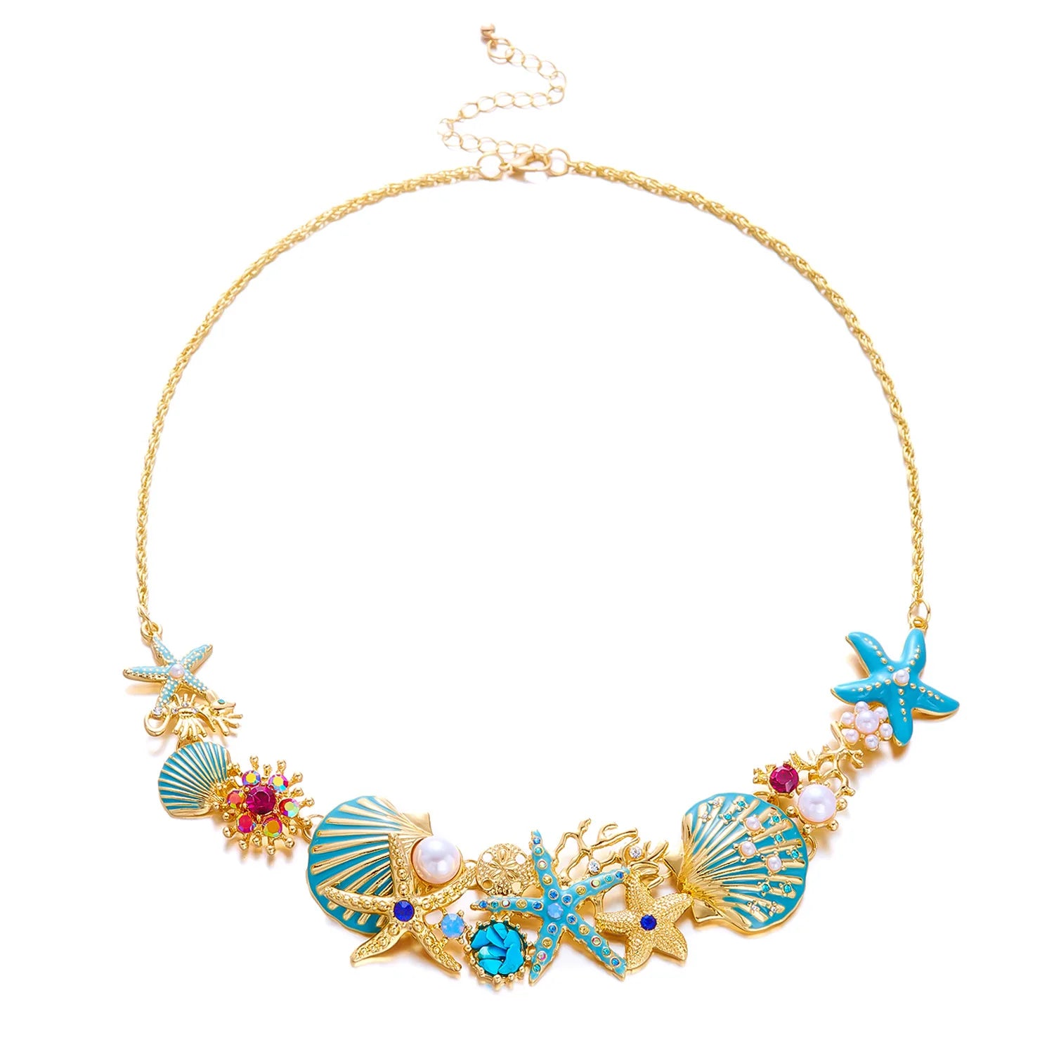 2025 Fashion Jewelry Summer Bohemia Beach Shell Pearl Conch 18K Gold Stainless Steel Waterproof Necklace Link Ocean Necklace