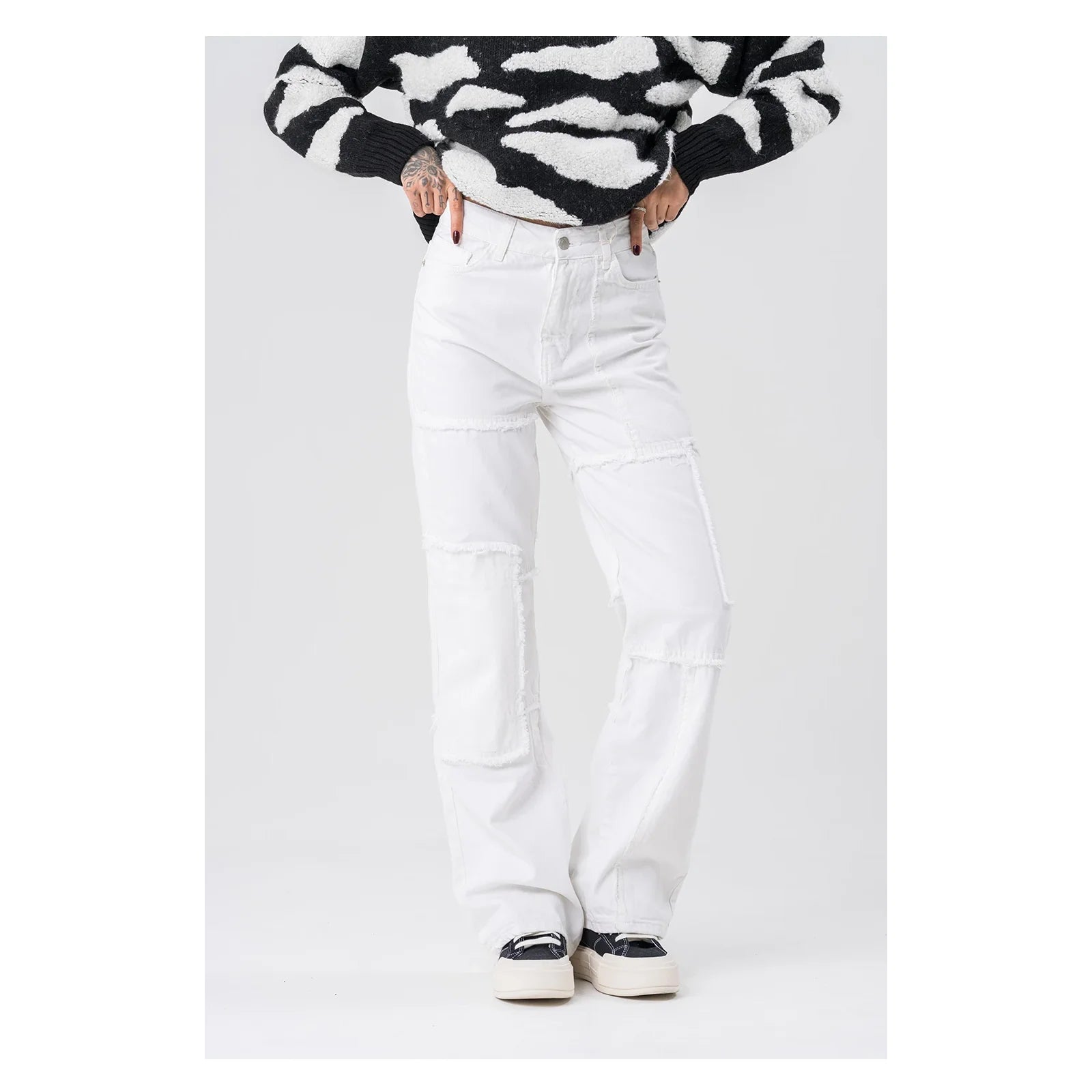Women's Casual Breathable High Waist Straight Cotton Jeans Regular Fit Cute Denim Trousers Belt Eco-Friendly for Everyday