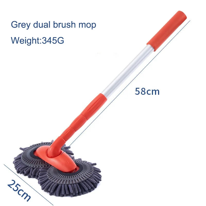 Extendable Long Handle Car Cleaning Brush with Two Brush Head Chenille Broom Car Wash Brush