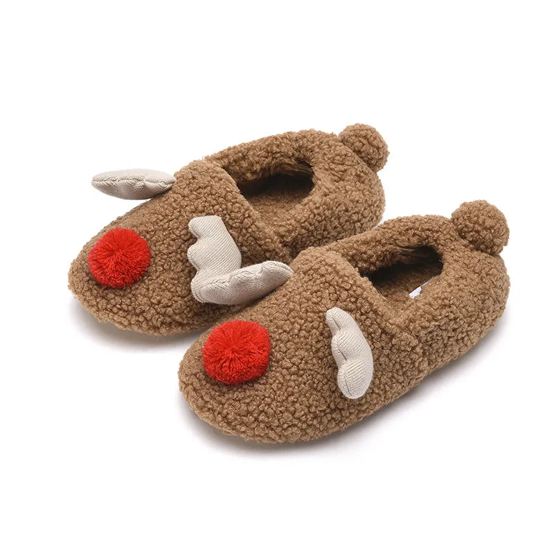 Unisex Adult Holiday Christmas Gift Family Matching Reindeer Bear Plush Cartoon Pattern Memory Foam Fashionable Rubber Outsole