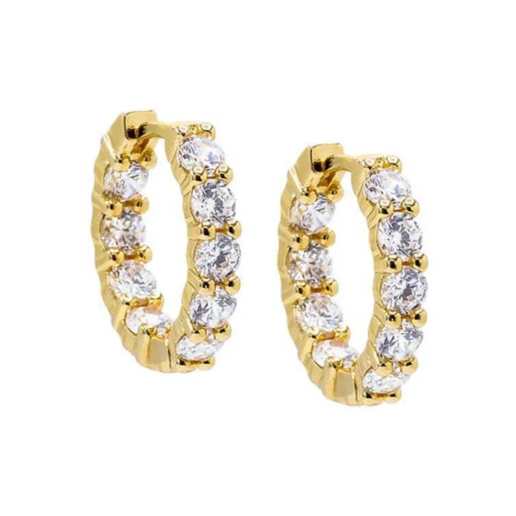 Fashion Fine Jewelry 925 Sterling Silver 14K/18K Gold Plated Vermeil Elegant Luxury Women Mini Zircon Tennis Huggie Earring