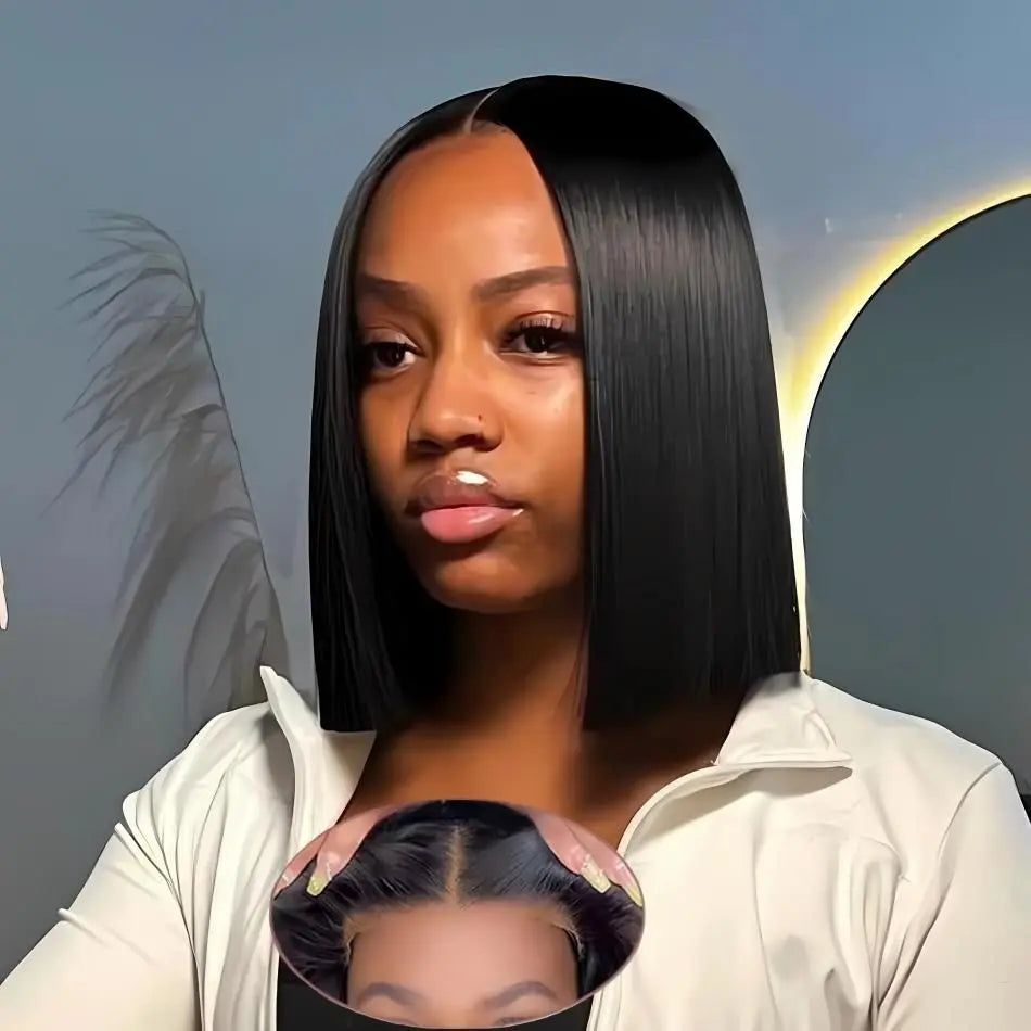 Virgin Straight Remy Hair Glueless Dark Root Blonde Bob Bang Large Vietnamese HD Lace for Black Women Daily Party Use
