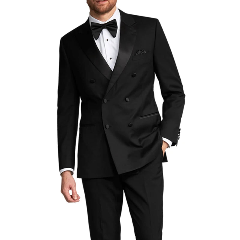 Men's Exquisite Double-breasted Upscale Wedding Groom Casual Suit Temperament Jacket Two-piece Set Italy Men s Suits