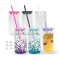 16 oz Acrylic Snow Globe Tumbler Cup Double Wall Snowglobe Tumbler with Pre Drilled Hole Clear Plastic Cups with Lids and Straws