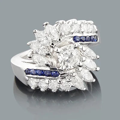14K White Gold Engagement Ring with Unique 2ct Diamond and Sapphire Elegant Diamond Rings Collection