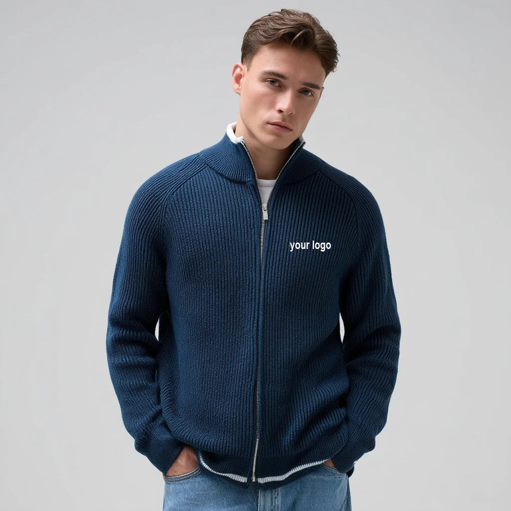 Men's Full Zipper Cardigan with Embroidered Logo on Front Chest Premium Comfort and Style