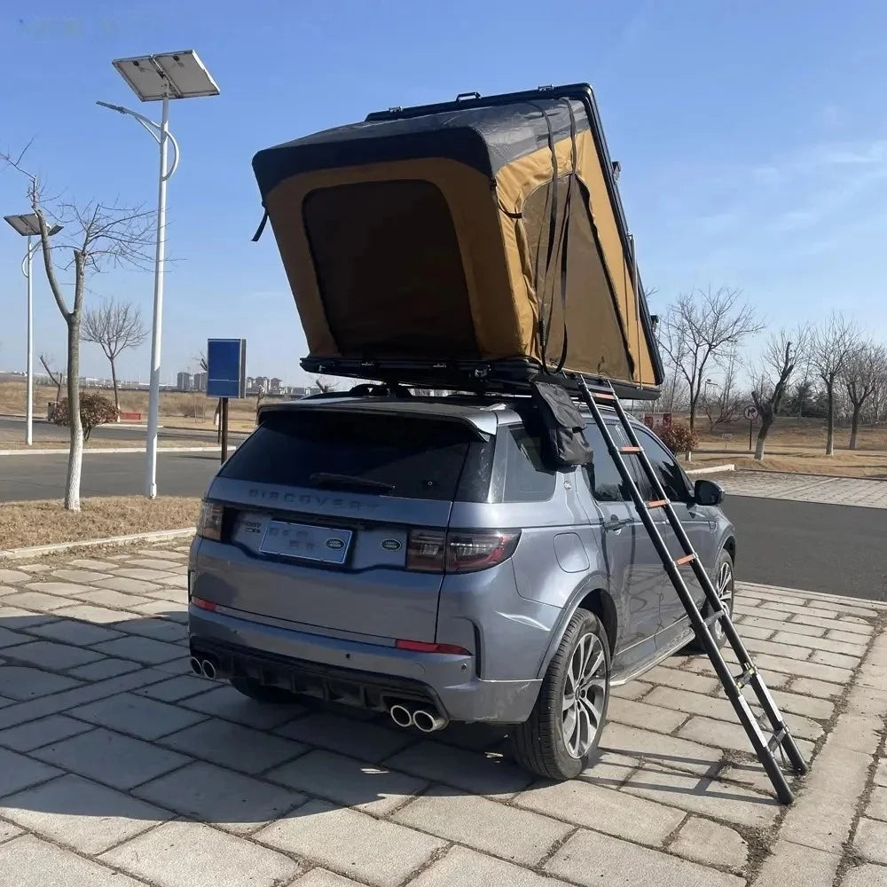 Factory Direct Single Layer Aluminum Hard Shell Roof Top Tent Canvas Automatic Folding Window Four-season Telescopic Ladder for